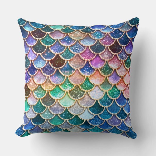 Luxe multicolor Glitter Mermaid Scales Kussen (Voorkant)
