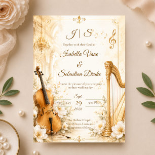 Luxe muzikale elegantie bruiloft kaart