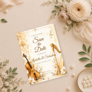 Luxe muzikale elegantie bruiloft save the date