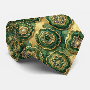 Luxe namaakzijde Groen + Goud Geode Stropdas