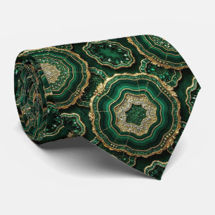 Luxe namaakzijde Groen + Goud Geode Stropdas