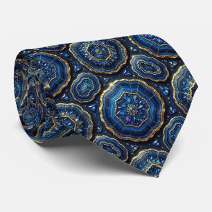 Luxe namaakzijde Navyblauw + gouden geode halsdo Stropdas