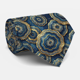 Luxe namaakzijde Navyblauw + gouden geode halsdo Stropdas