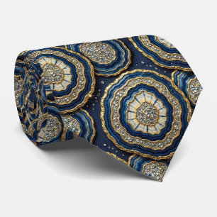 Luxe namaakzijde Navyblauw + gouden geode halsdo Stropdas