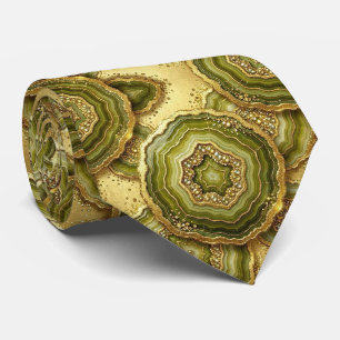 Luxe namaakzijde Olijf + Goud Geode Herenstropda Stropdas