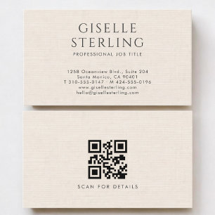 Luxe Natuurlijke Neutrale Ivoren Linnen QR-code Visitekaartje