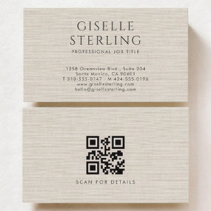 Luxe Natuurlijke Neutrale Linnen QR-code Visitekaartje