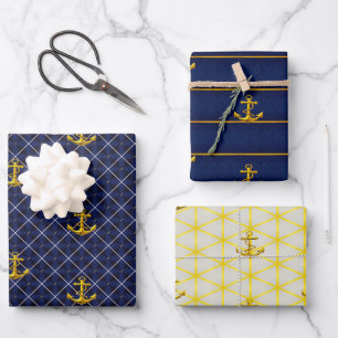 Luxe Nautical Navy en Gold Anchor Inpakpapier Vel