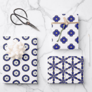 Luxe nautische saffier blauw & wit patroon inpakpapier vel