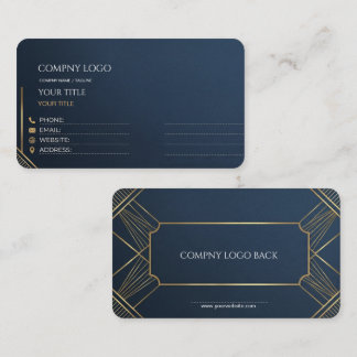 Luxe Navy Blauwe en Gouden Geometrische Zakelijke Visitekaartje