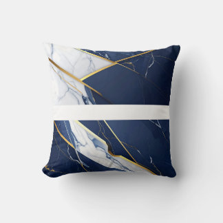Luxe Navy Blauwe en Gouden Marmeren Geometrische P Kussen