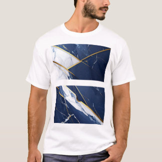 Luxe Navy Blauwe en Gouden Marmeren Geometrische P T-shirt