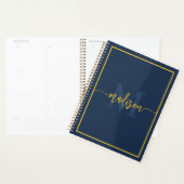 Luxe Navy Blauwe Gouden Monogram Script Naam Planner (Display)