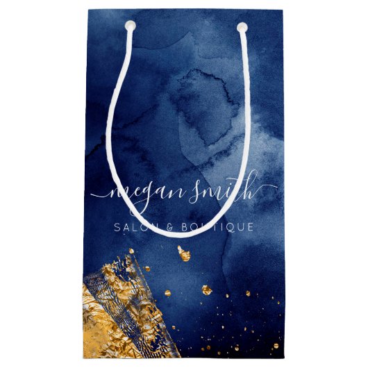 Luxe Navy Blue Gouden Winkelzak Giftzak Klein Cadeauzakje (Voorkant)