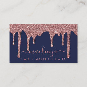 Luxe Navy Blue Roos Gold Sparkle Glitter Drips Visitekaartje