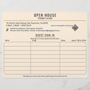 Luxe Navy & Crème Makelaar Open Huis Inschrijvings Flyer