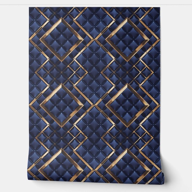 Luxe Navy en Gold Geometric Behang (Afrollen)