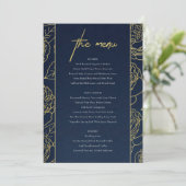 LUXE NAVY FAUX GOLD KRAFT ELEGANT MENU FLORAL ROSE (Debout devant)