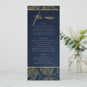 LUXE NAVY FAUX GOLD KRAFT ELEGANT MENU FLORAL ROSE (Debout devant)