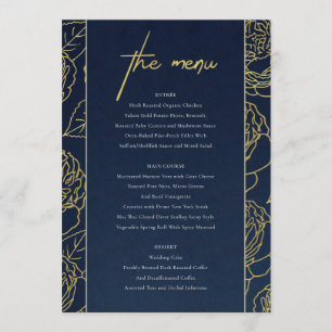 LUXE NAVY FAUX GOLD KRAFT ELEGANT ROOS FLORAL MENU