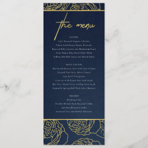 LUXE NAVY FAUX GOLD KRAFT ELEGANT ROOS FLORAL MENU