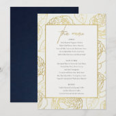 LUXE NAVY FAUX GOLD WHITE ELEGANT ROOS FLORAL MENU (Voorkant / Achterkant)