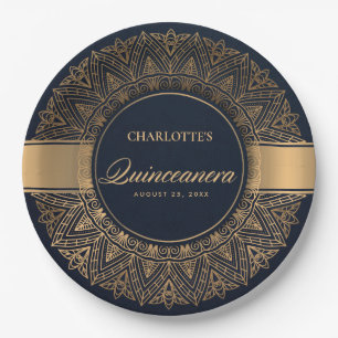 LUXE NAVY GOLD CLASSIC  MANDALA QUINCEANERA PAPIEREN BORDJE