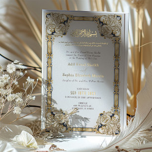 Luxe Navy Goud Crème Islamitische Bruiloft Folie Uitnodiging