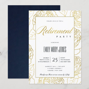 LUXE NAVY GOUD ELEGANTE ROOS FLORALE PENSIONERING KAART