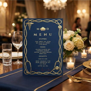Luxe Navy & Goud Medisch Menu Afstuderen Kaart