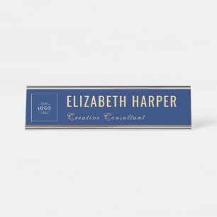 Luxe Navy & Goud Zakelijk Logo Op Maat Bureau Naambordje