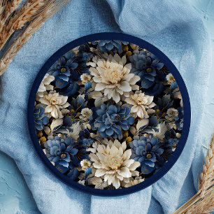 Luxe Navy Ivoorwit Bloemendessert Papieren Borden Bordje