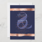 Luxe Navy Roos Gold Brushstroke Border Wedding Kaart (Voorkant)