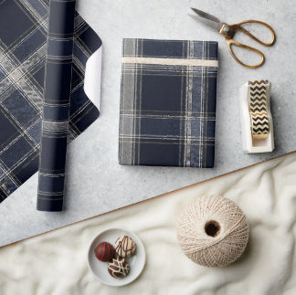 Luxe Navy & Zilveren Schotse Ruit | Elegant Klassi Cadeaupapier