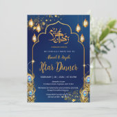 Luxe Navyblauw en Gouden Pauw Ramadan Iftar Kaart (Staand voorkant)