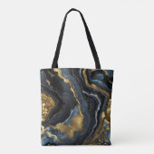 Luxe Navyblauw & Goud Agate Marmer Monogram Draagtas (Achterkant)
