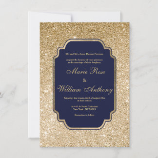 Luxe navyblauw gouden glitters Huwelijk Kaart