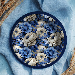 Luxe Navyblauwe Bloemrijke Ivoorwitte Elegante Pap Papieren Bordje