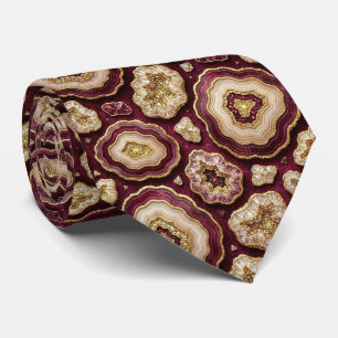 Luxe nepszijde Bourgondisch + Gouden Geode Heren Stropdas