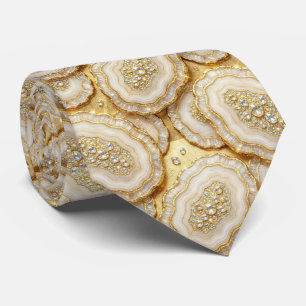 Luxe nepszijde Witte + gouden geode das