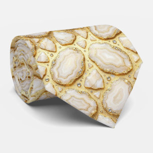 Luxe nepszijde Witte + gouden geode das