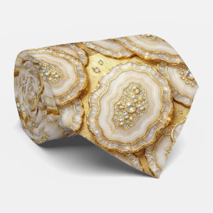 Luxe nepszijde Witte + gouden geode das