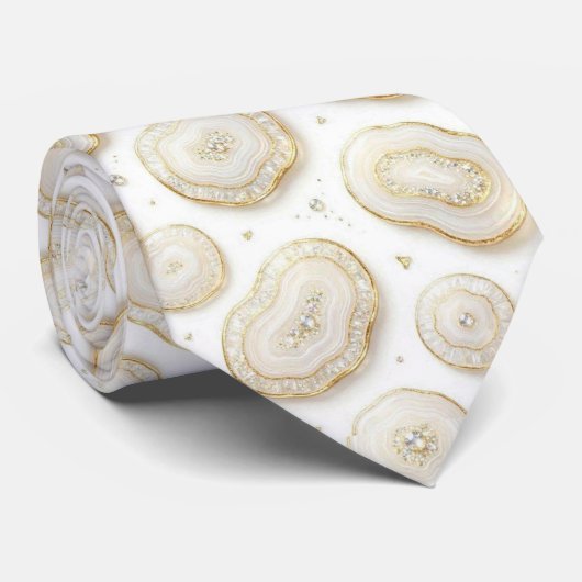 Luxe nepszijde | Witte + gouden geode das (Opgerold)