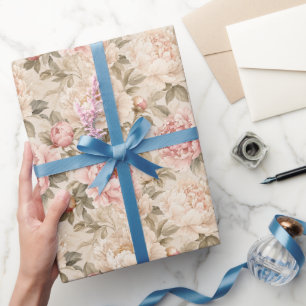 Luxe Neutrale Pioen Tuin Bloem Kunst Cadeaupapier