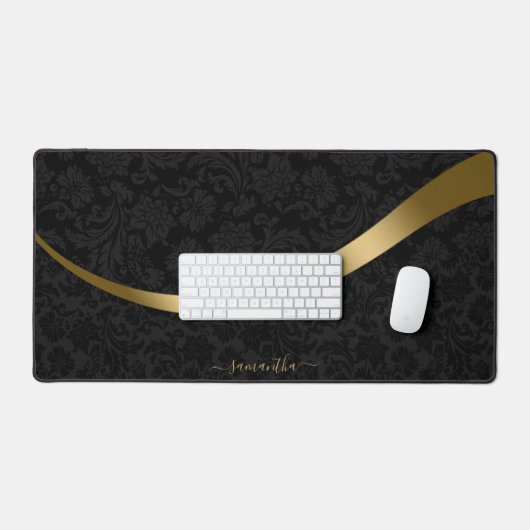 Luxe noir damassé or bande monogramme (Clavier et souris)