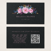Luxe noir rose floral moderne Aquarelle QR Code (Devant & derrière)