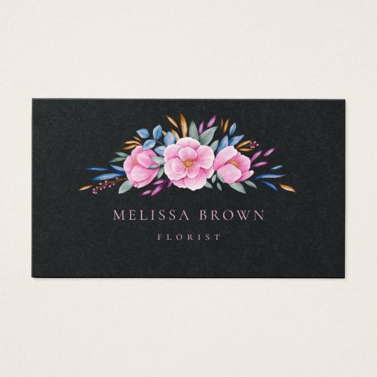 Luxe noir rose floral moderne Aquarelle QR Code (Devant)