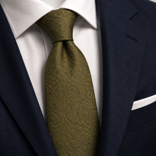 Luxe Olijf Salie Groen Barok Damast Jacquard Stropdas