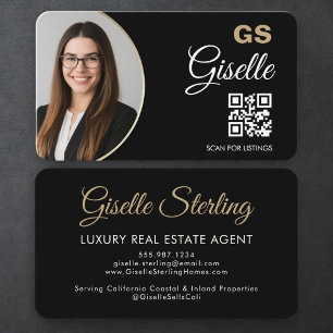 Luxe onroerend goed agent QR-code zwart goud foto  Visitekaartje