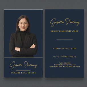 Luxe onroerend goed Navy Blue Goud Professioneel Visitekaartje